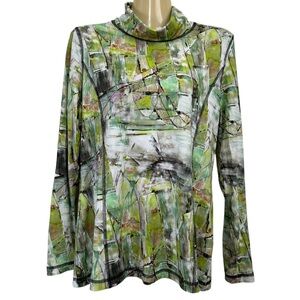 SNO SKINS Green and Gray Graphic Long Sleeve Turtleneck Top